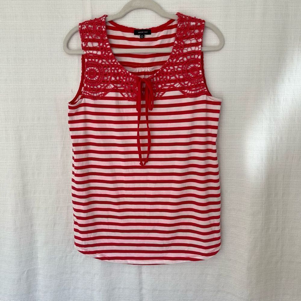 Verve Ami Sleeveless Top Red Print Crew Neck Tops Women's Sz M